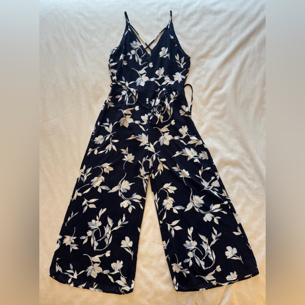 Floral Navy and White Jumpsuit